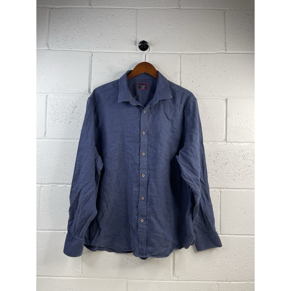 UNTUCKit Shirt Men's XXL Navy Wrinkle‎ ResistantLinen Classic Pocket Long Sleeve
